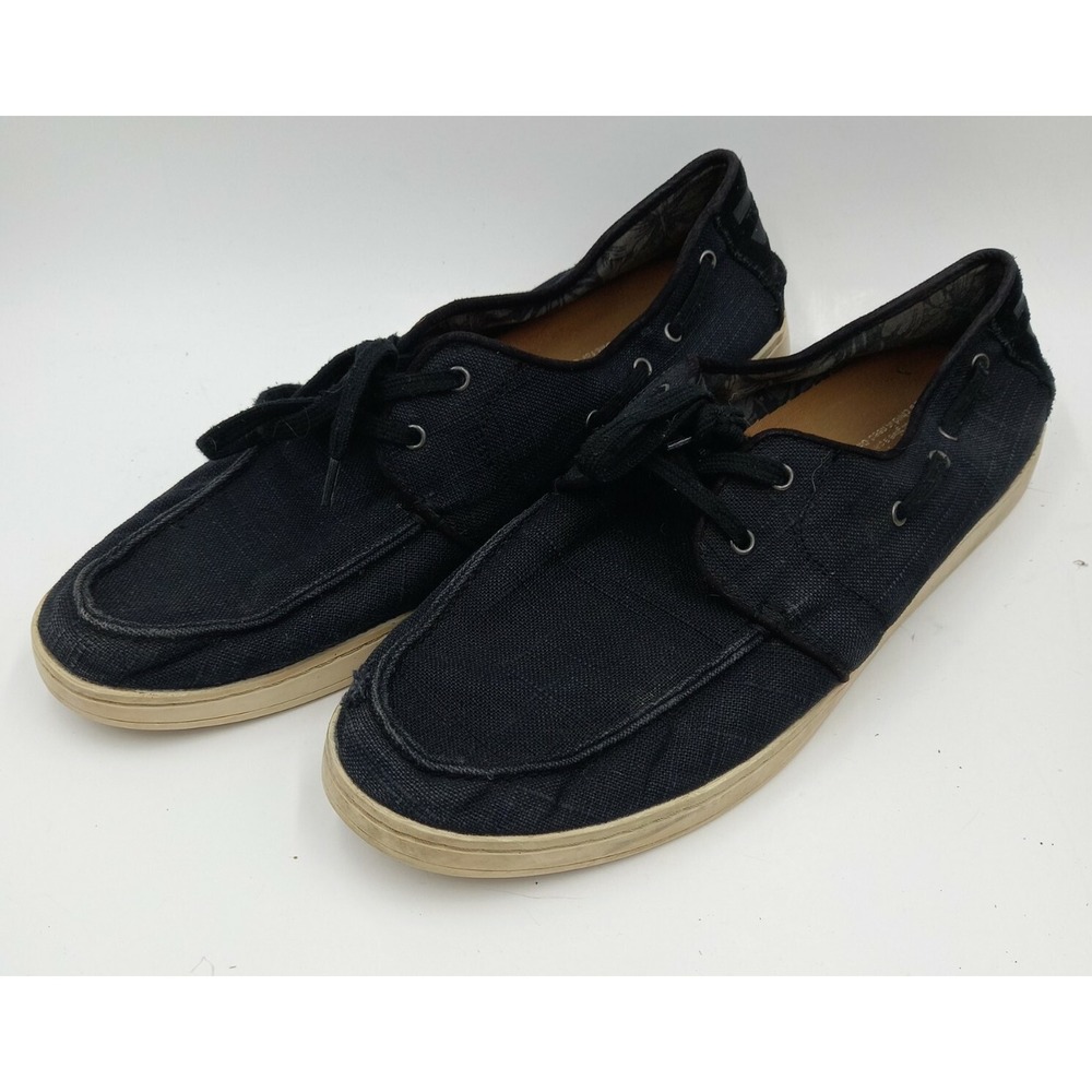 Toms Mens Boat Shoes Black Canvas Lace Up Moc Toe Casual Round Toe 11 M